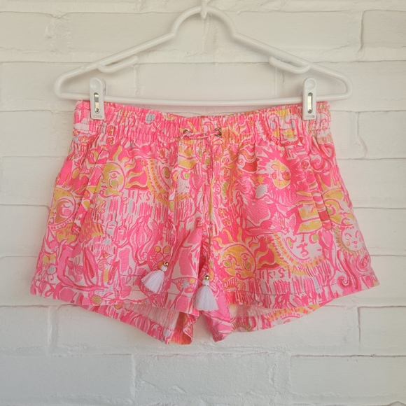 Lilly Pulitzer Kinis In The Keys Linen Shorts Pull On Bright Pink Size Small - Picture 2 of 7
